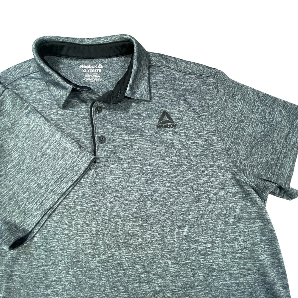 Reebok Polo Shirt Mens XL Gray Short Sleeve Regular Fit Performance Knit Warm Up